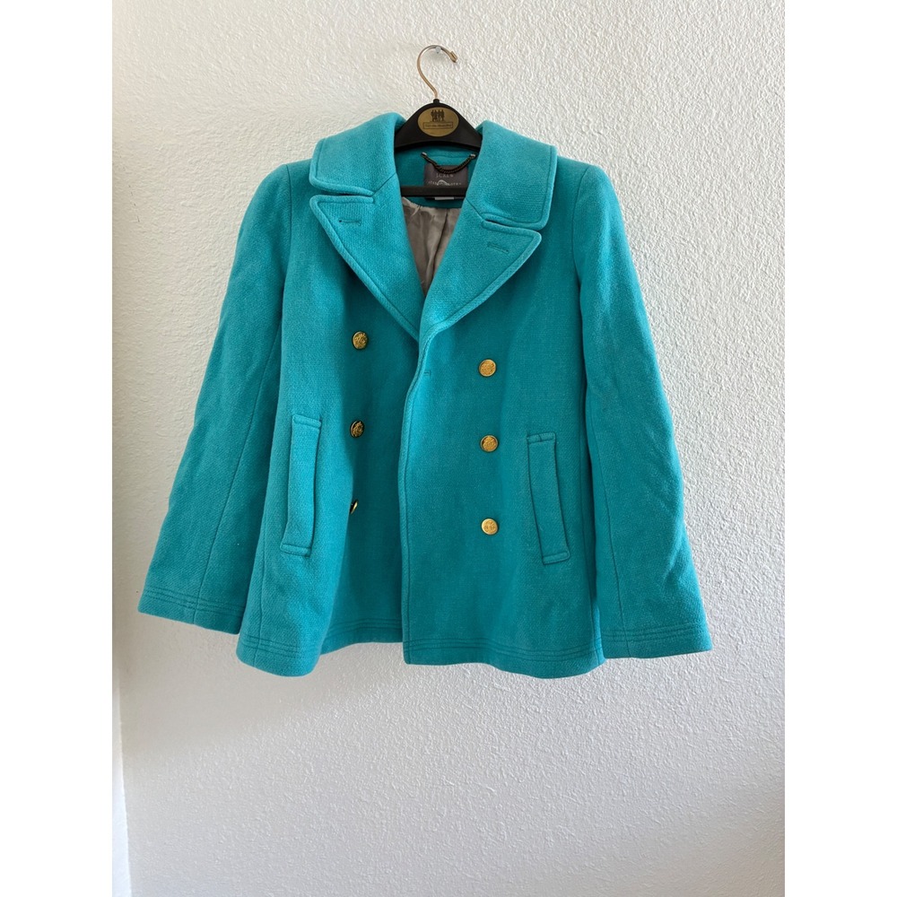 J.Crew 2016 Stadium Cloth Pea Coat Women Size 8 Turquoise Gold Buttons Military